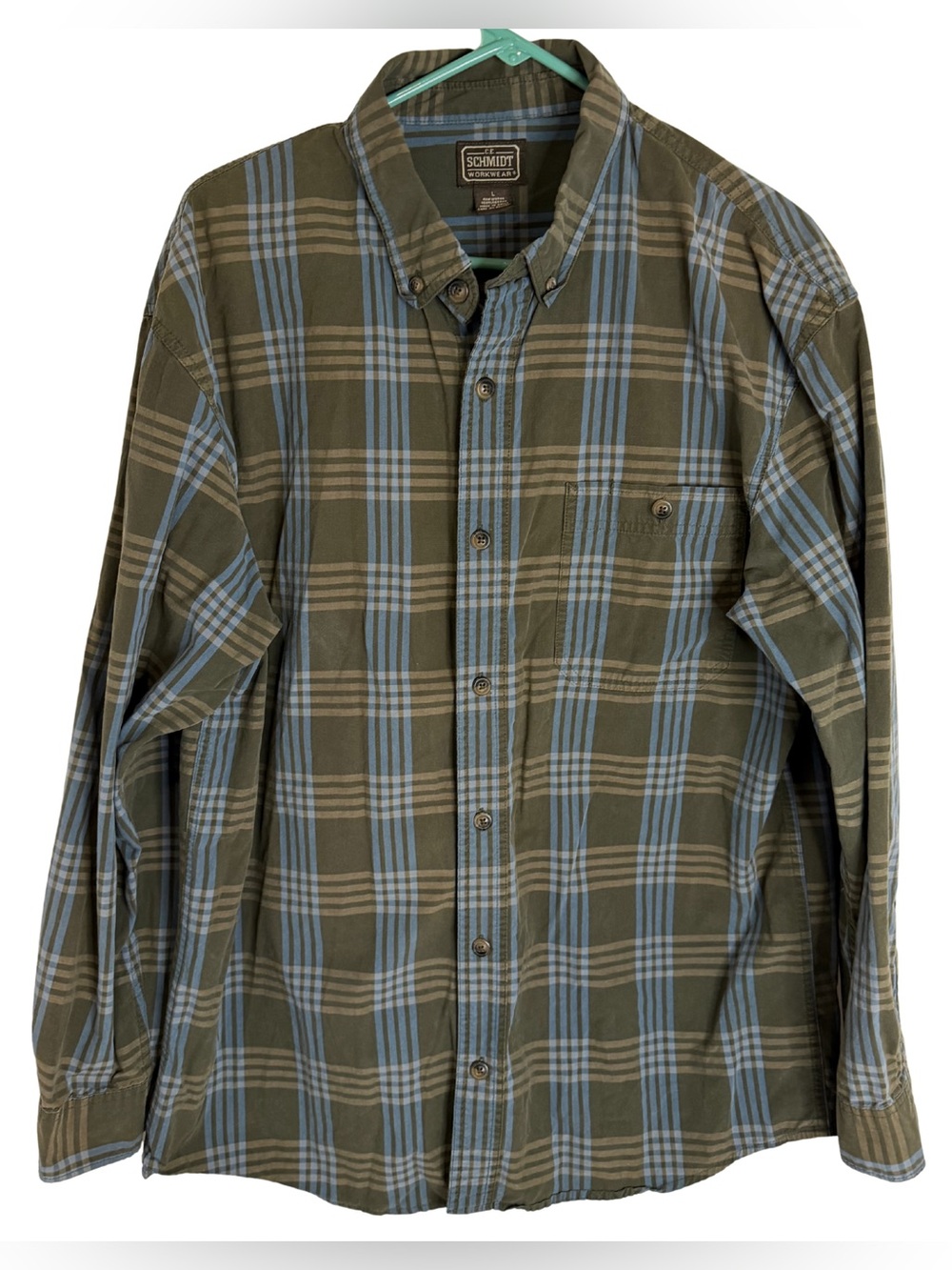 3/$20 Schmidt Workwear Men’s Green & Blue Plaid Long Sleeve Button Down Shirt